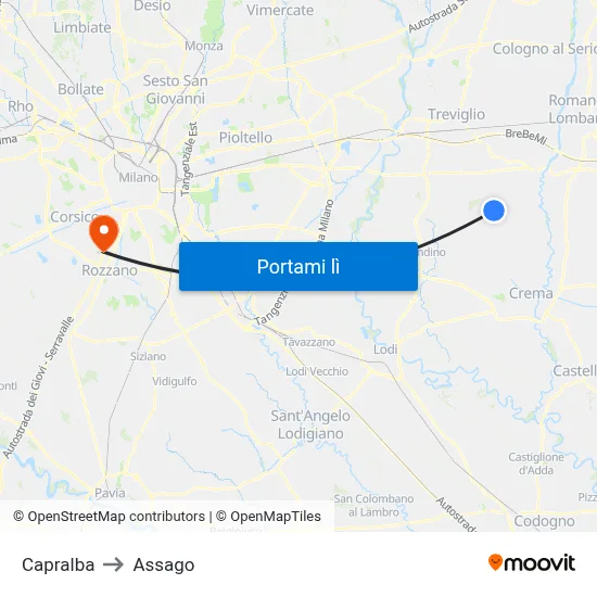 Capralba to Assago map