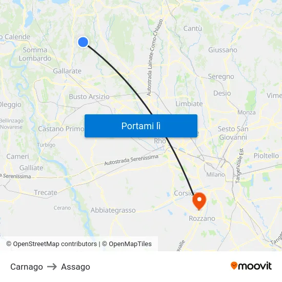 Carnago to Assago map