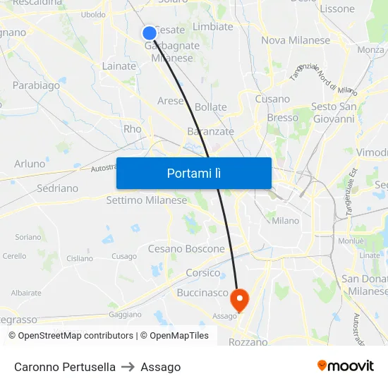 Caronno Pertusella to Assago map