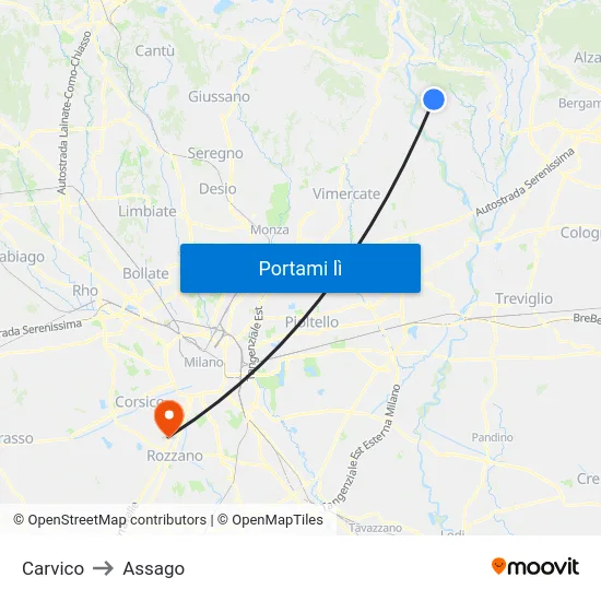 Carvico to Assago map