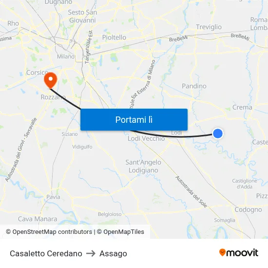 Casaletto Ceredano to Assago map