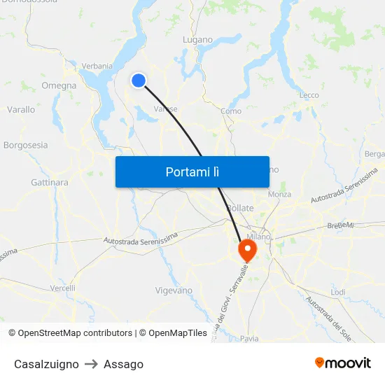 Casalzuigno to Assago map