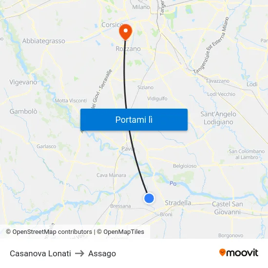 Casanova Lonati to Assago map