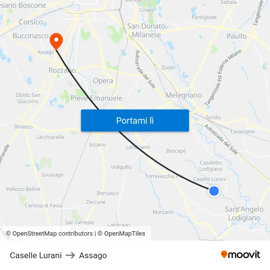 Caselle Lurani to Assago map