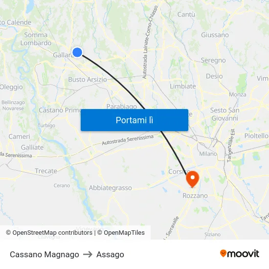Cassano Magnago to Assago map