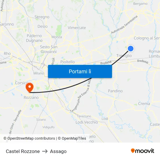 Castel Rozzone to Assago map