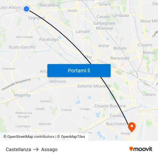 Castellanza to Assago map