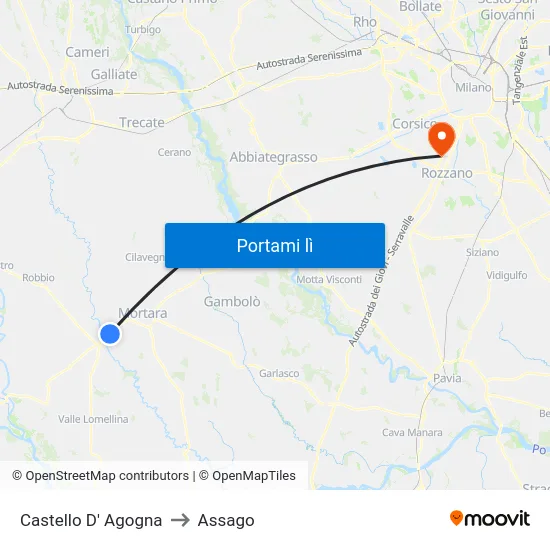 Castello D' Agogna to Assago map
