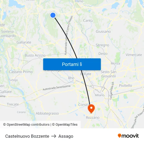 Castelnuovo Bozzente to Assago map