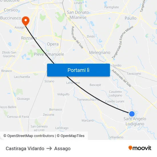 Castiraga Vidardo to Assago map