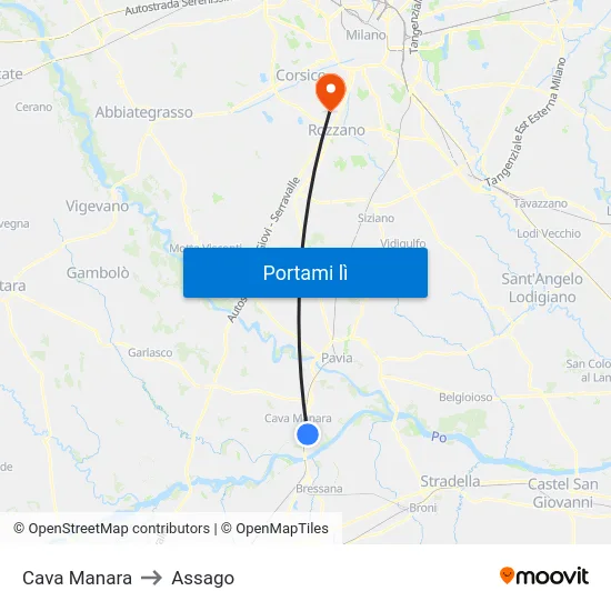 Cava Manara to Assago map