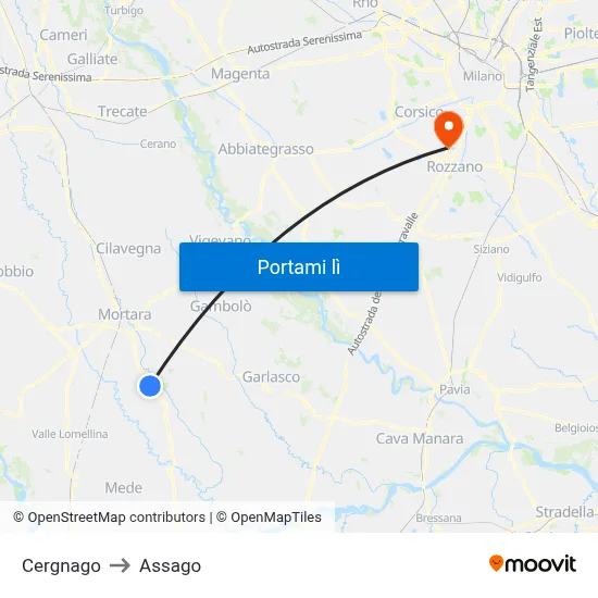 Cergnago to Assago map