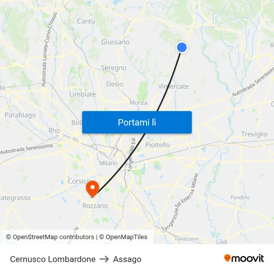 Cernusco Lombardone to Assago map