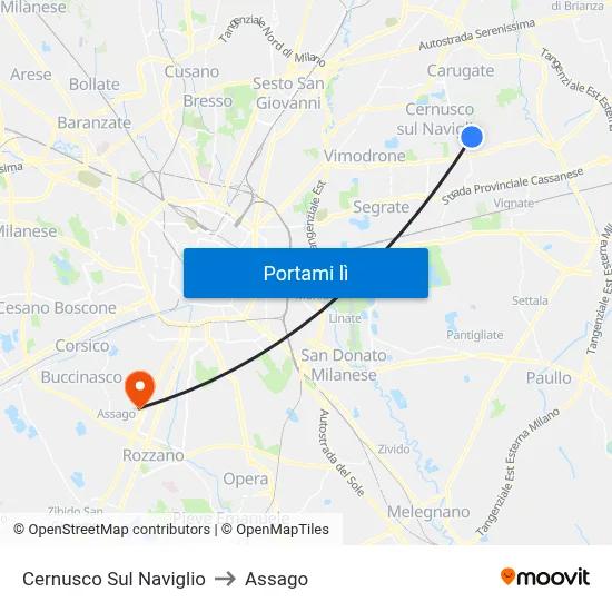 Cernusco Sul Naviglio to Assago map