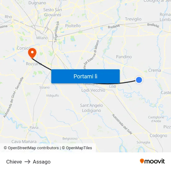 Chieve to Assago map