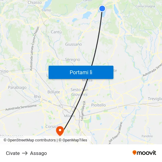 Civate to Assago map
