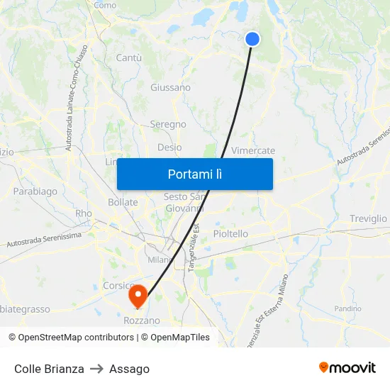 Colle Brianza to Assago map