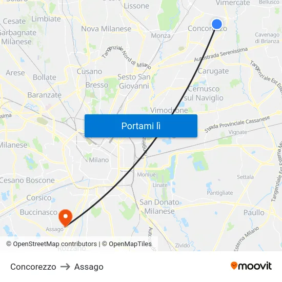 Concorezzo to Assago map