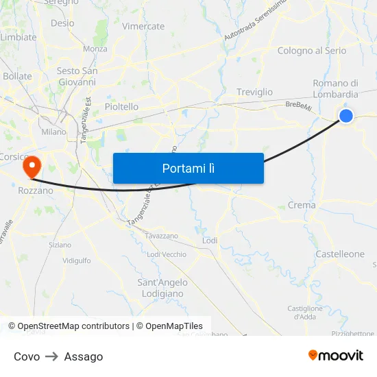Covo to Assago map