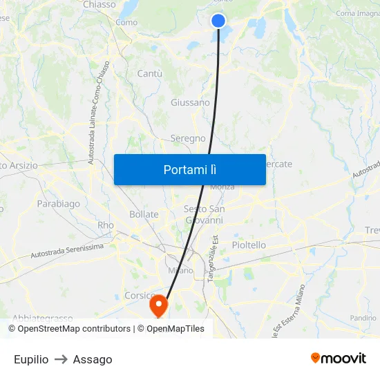 Eupilio to Assago map