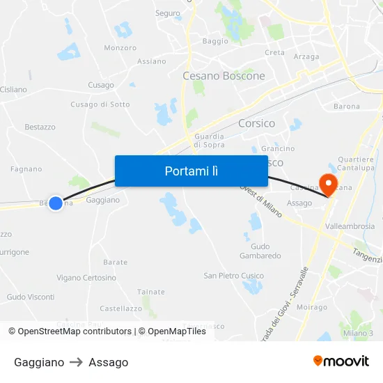 Gaggiano to Assago map