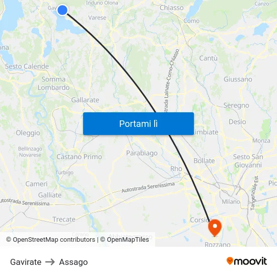 Gavirate to Assago map