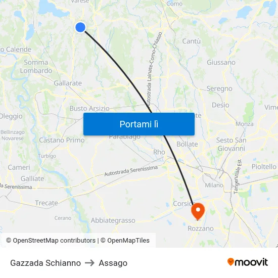 Gazzada Schianno to Assago map