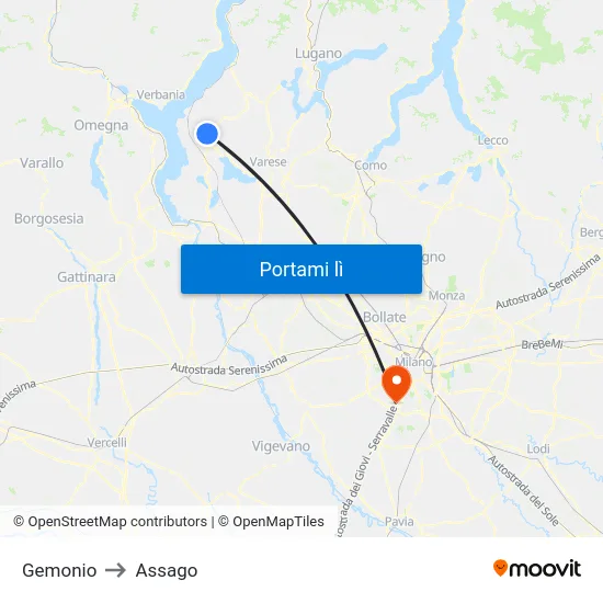 Gemonio to Assago map