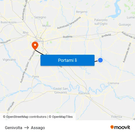 Genivolta to Assago map