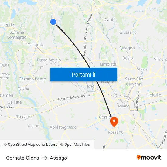 Gornate-Olona to Assago map