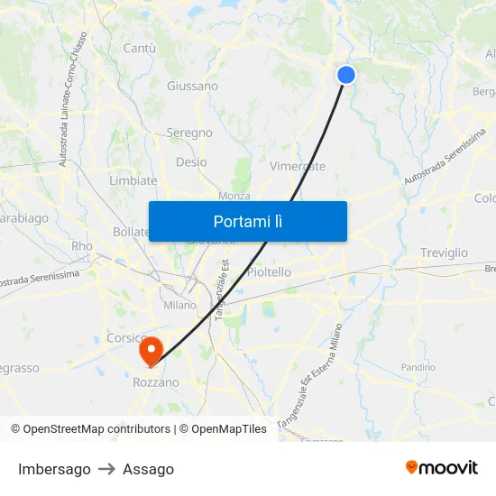 Imbersago to Assago map
