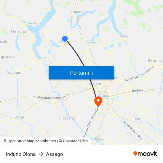 Induno Olona to Assago map