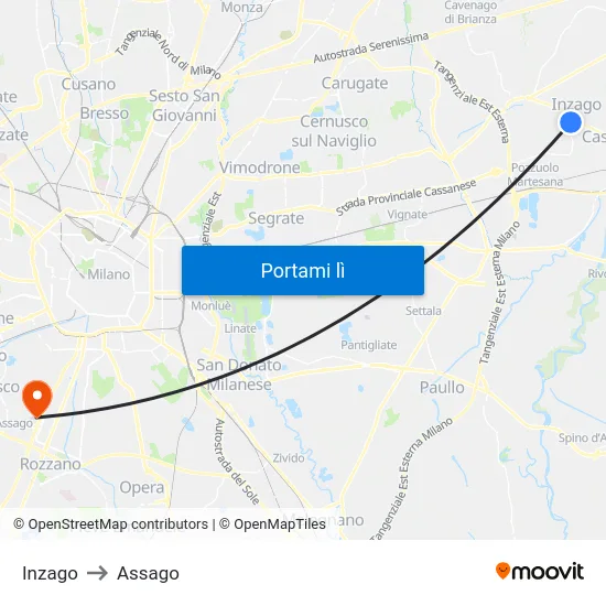 Inzago to Assago map