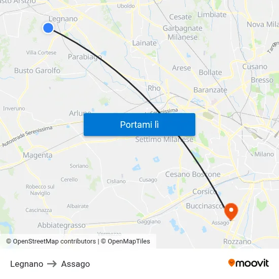 Legnano to Assago map
