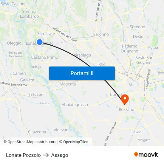 Lonate Pozzolo to Assago map