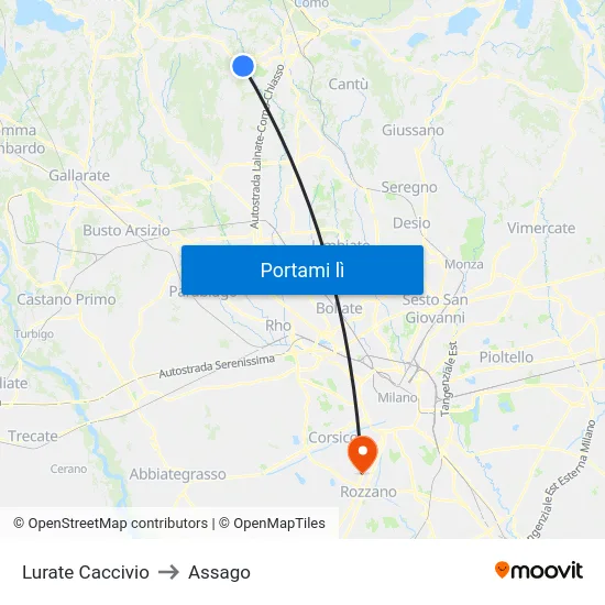 Lurate Caccivio to Assago map