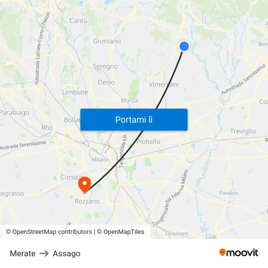 Merate to Assago map