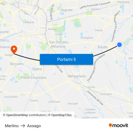 Merlino to Assago map