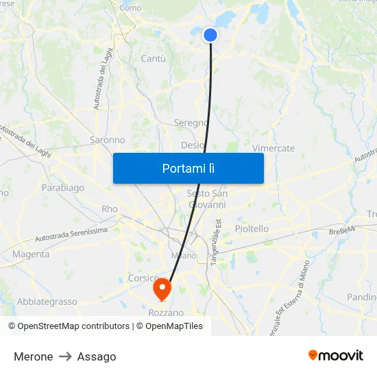 Merone to Assago map