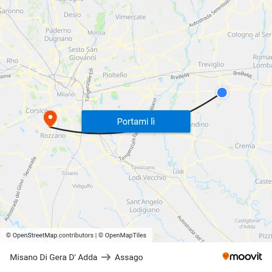 Misano Di Gera D' Adda to Assago map
