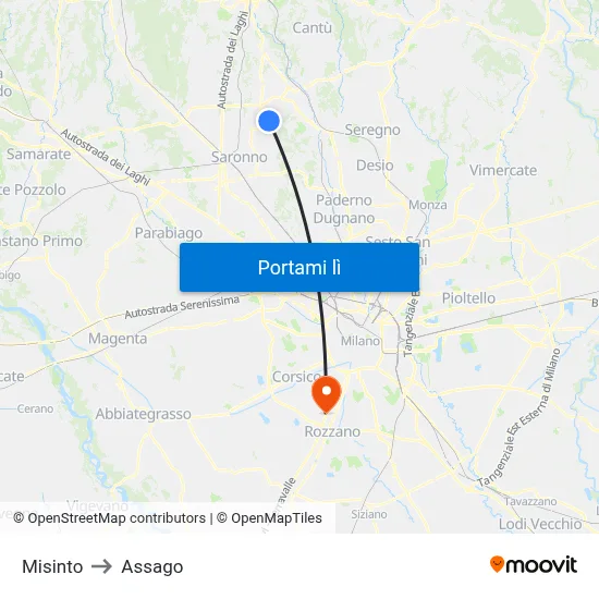 Misinto to Assago map
