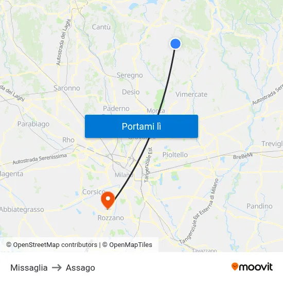 Missaglia to Assago map