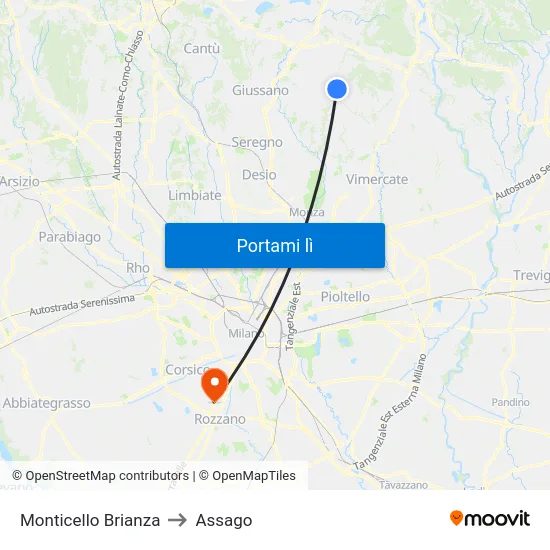 Monticello Brianza to Assago map