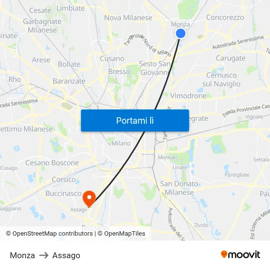 Monza to Assago map