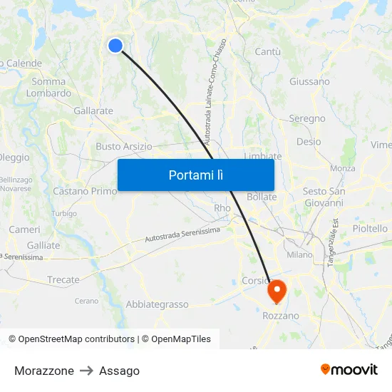 Morazzone to Assago map