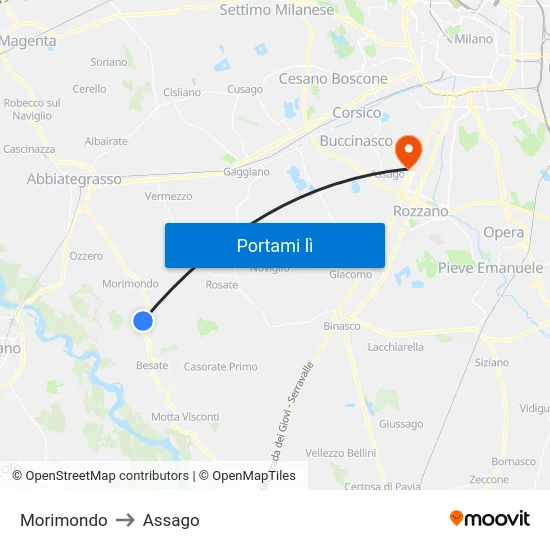 Morimondo to Assago map
