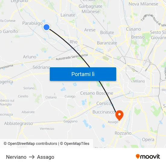 Nerviano to Assago map