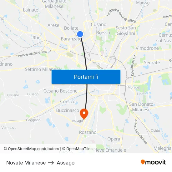 Novate Milanese to Assago map
