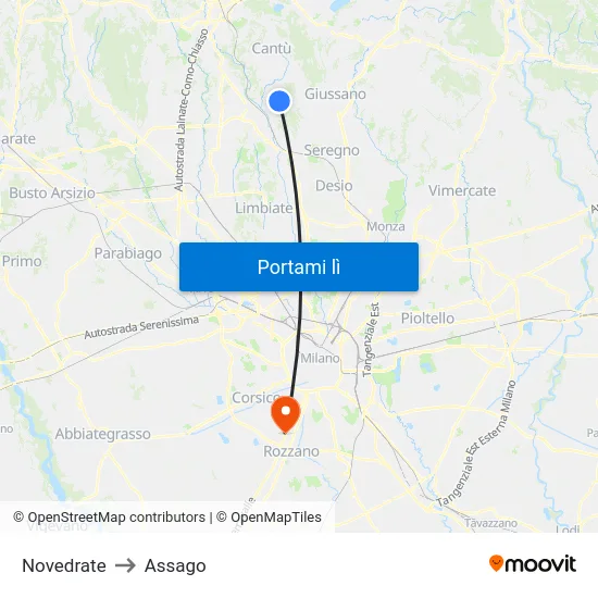Novedrate to Assago map