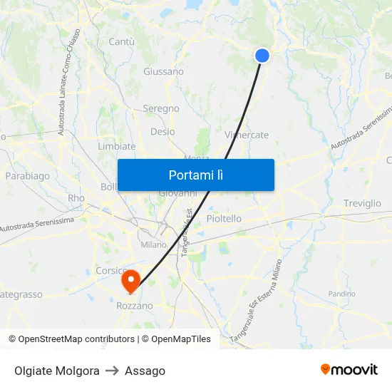Olgiate Molgora to Assago map